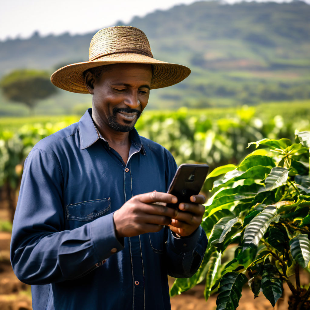 create-an-image-with-a-ethiopian--farmer-holding-a-phone--taking-a-picture-of-his-coffee-farm-to-ide-34394491